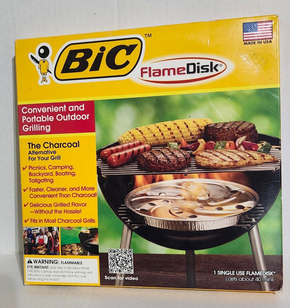 BIC FlameDisk Portable Outdoor Grill Charcoal Alternative Single Use NOS